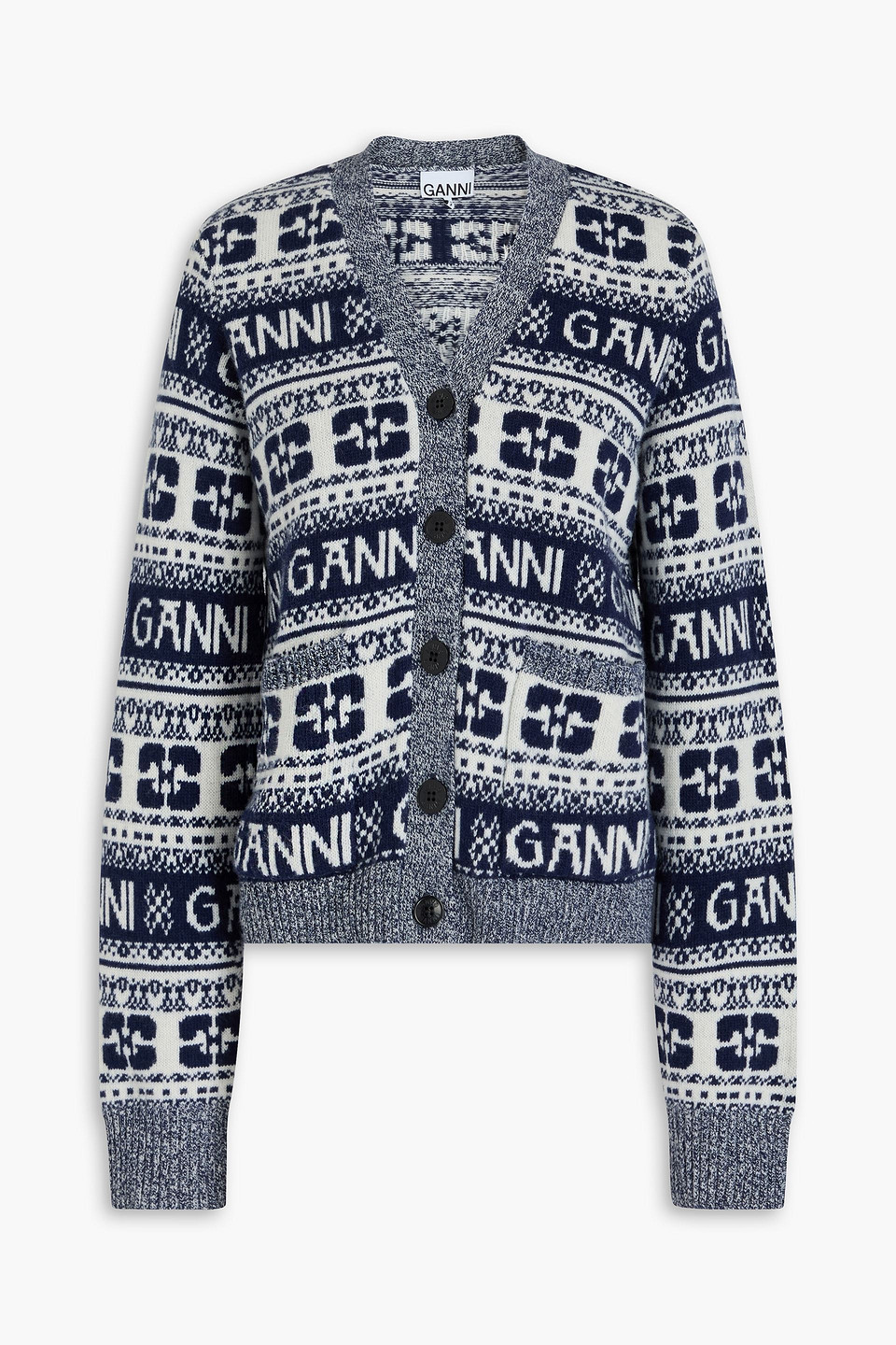 Ganni Jacquard-knit Cardigan In Blue