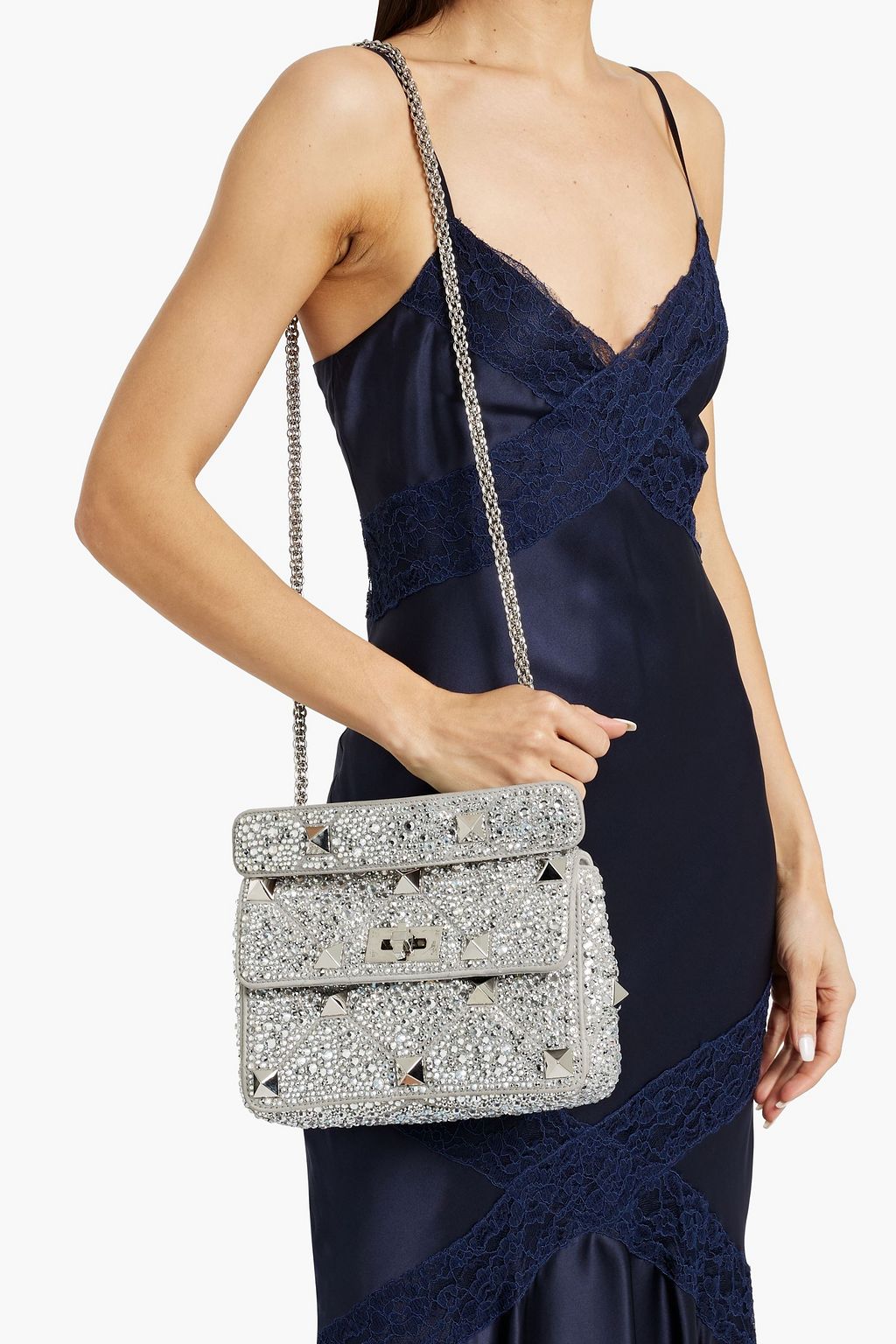 VALENTINO GARAVANI Roman Stud crystal-embellished quilted leather shoulder bag