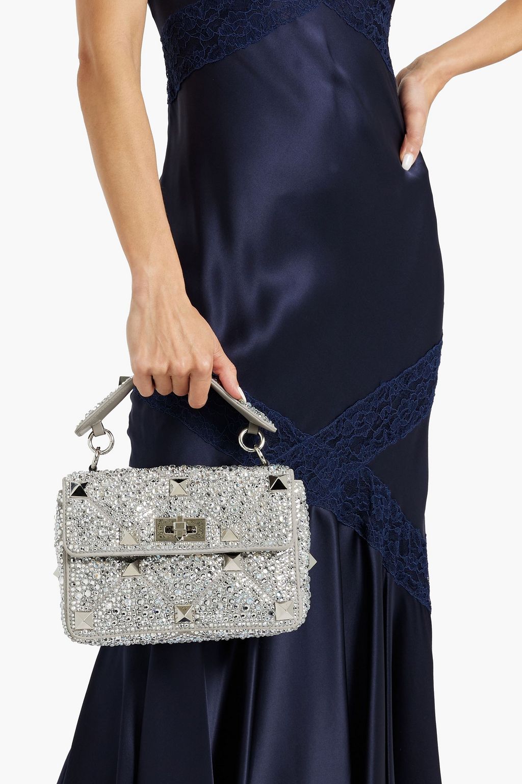 VALENTINO GARAVANI Roman Stud crystal-embellished quilted leather shoulder bag