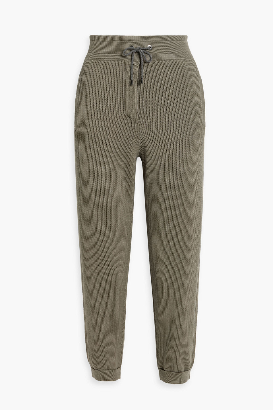 Brunello Cucinelli Cropped Ribbed Cotton Track Trousers