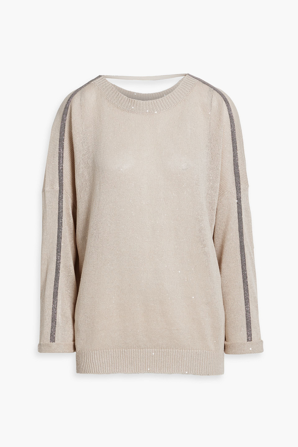 Bead-embellished cutout linen and silk-blend sweater