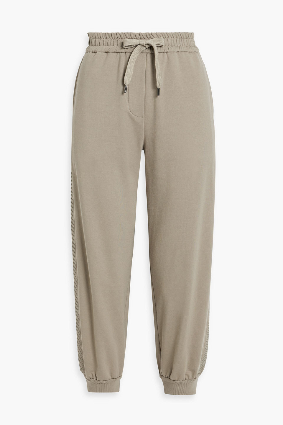 Cropped embellished French cotton-blend terry track pants