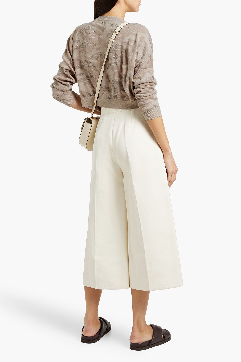 BRUNELLO CUCINELLI Cropped metallic jacquard-knit cotton sweater