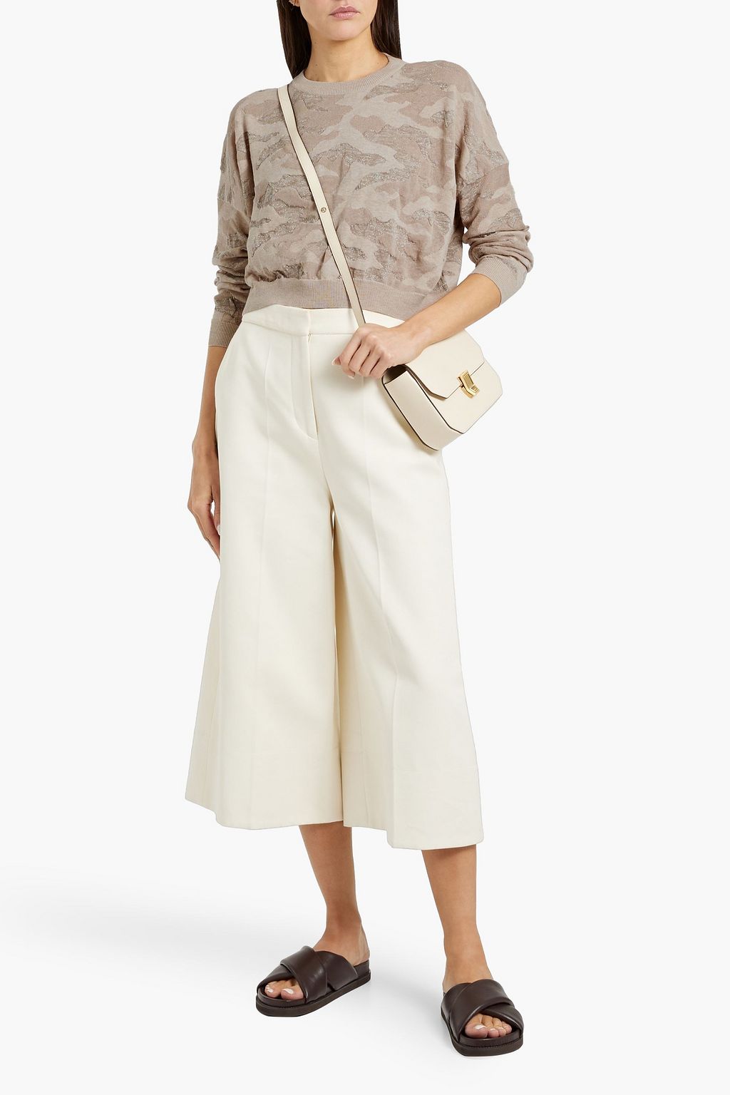 BRUNELLO CUCINELLI Cropped metallic jacquard-knit cotton sweater