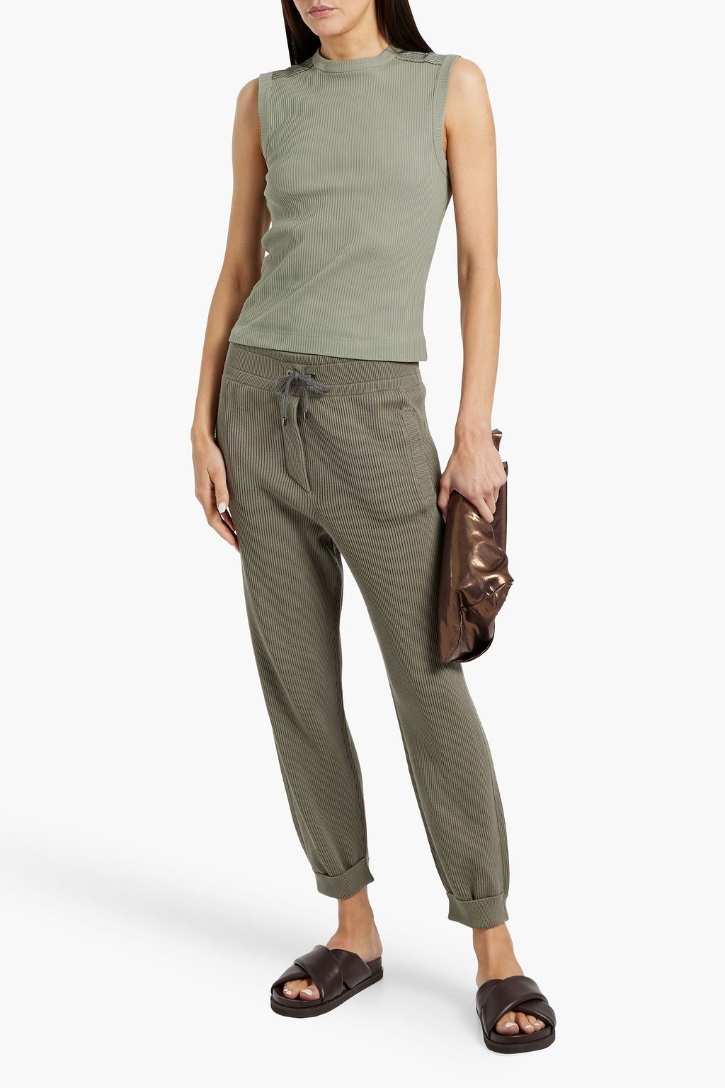 BRUNELLO CUCINELLI Bead-embellished ribbed cotton top