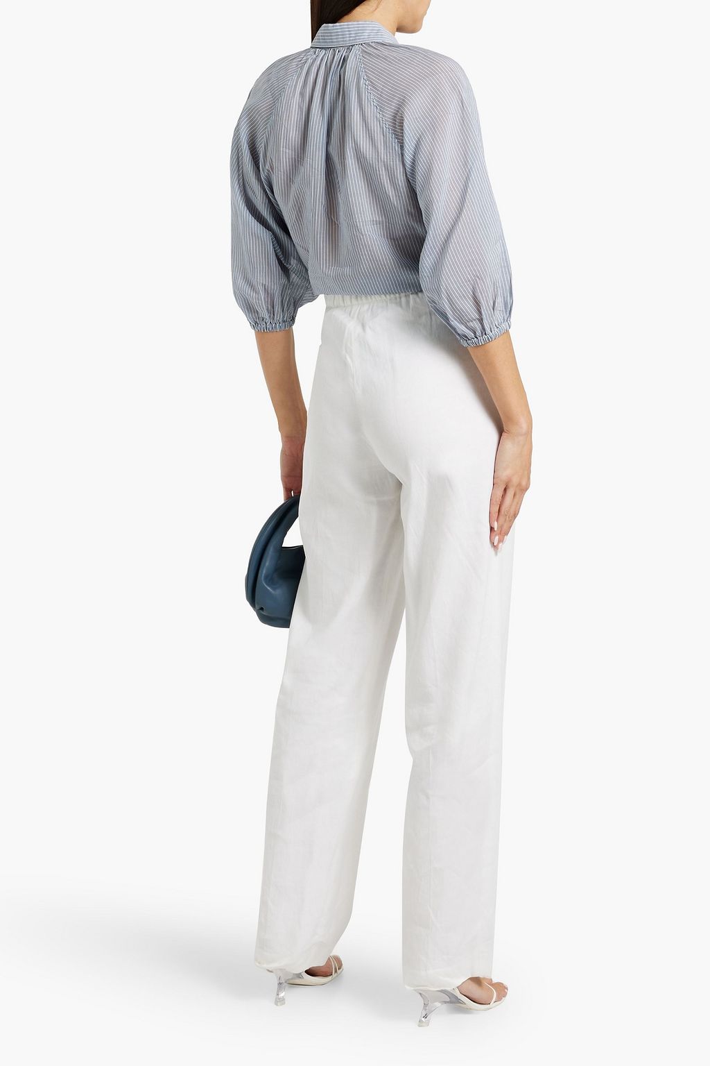 BRUNELLO CUCINELLI Bead-embellished striped cotton and silk-blend shirt