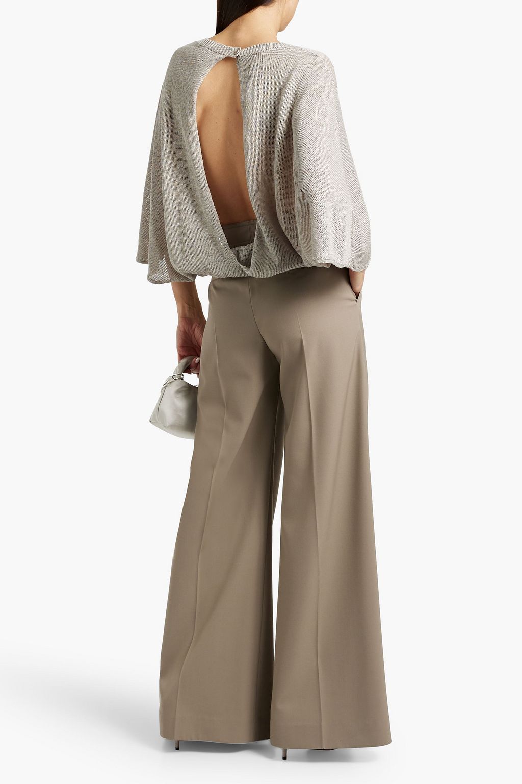 BRUNELLO CUCINELLI Sequin-embellished cutout linen and silk-blend sweater