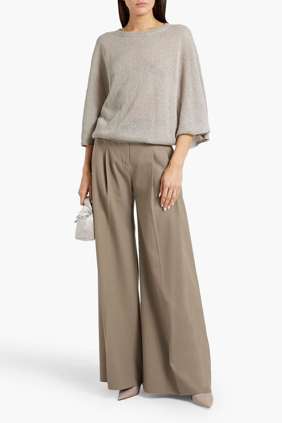 Brunello Cucinelli Sequin-embellished Cutout Linen And Silk-blend Sweater