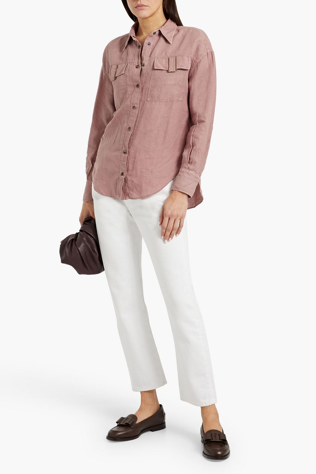 BRUNELLO CUCINELLI Bead-embellished linen and cotton-blend shirt