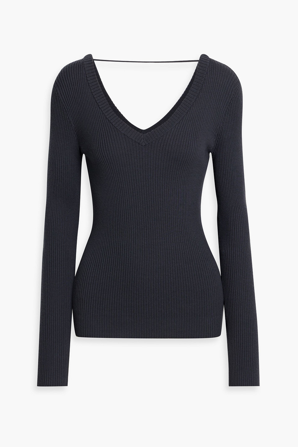 Bead-embellished ribbed wool and cashmere-blend sweater