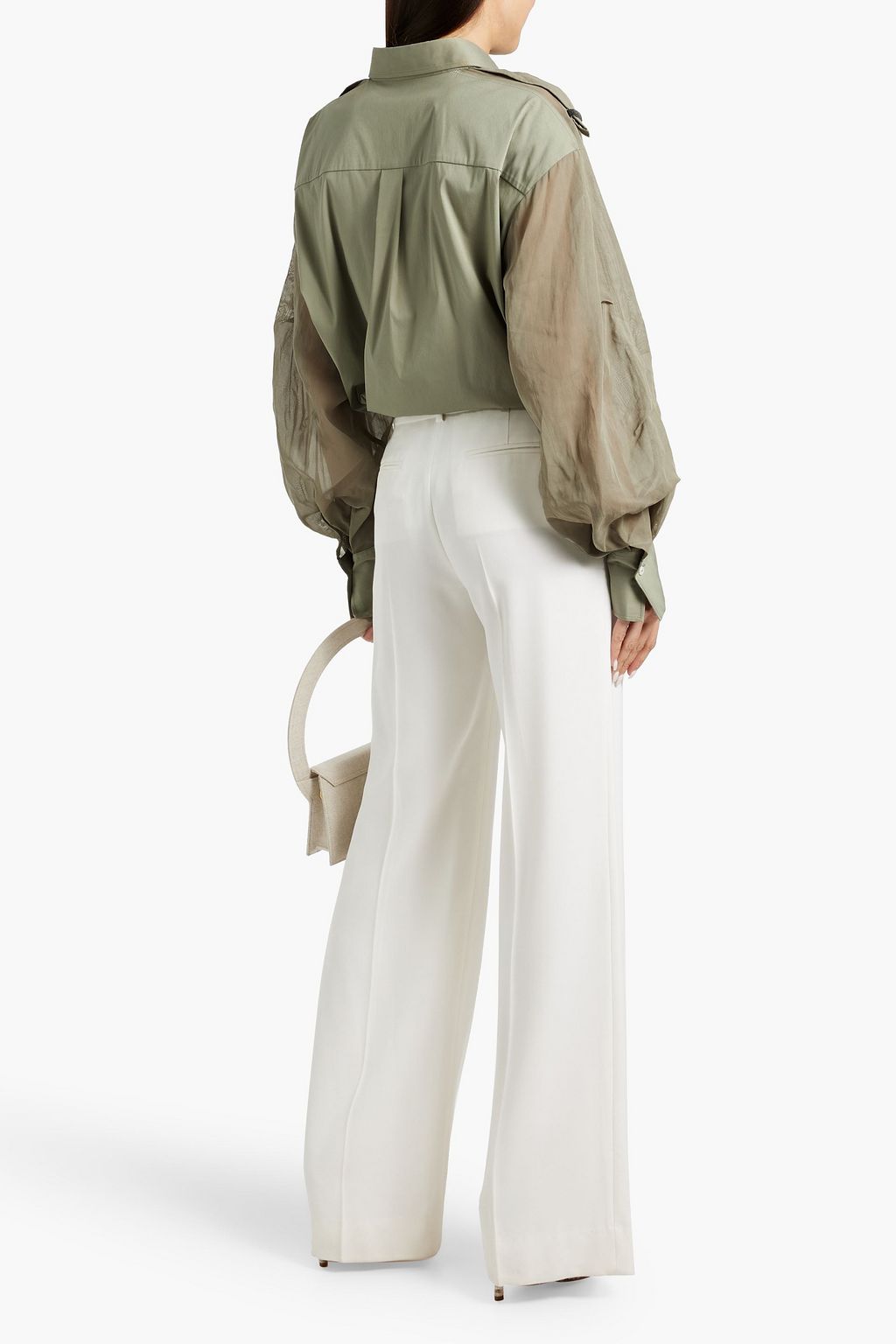BRUNELLO CUCINELLI Bead-embellished organdie-paneled cotton-blend poplin shirt
