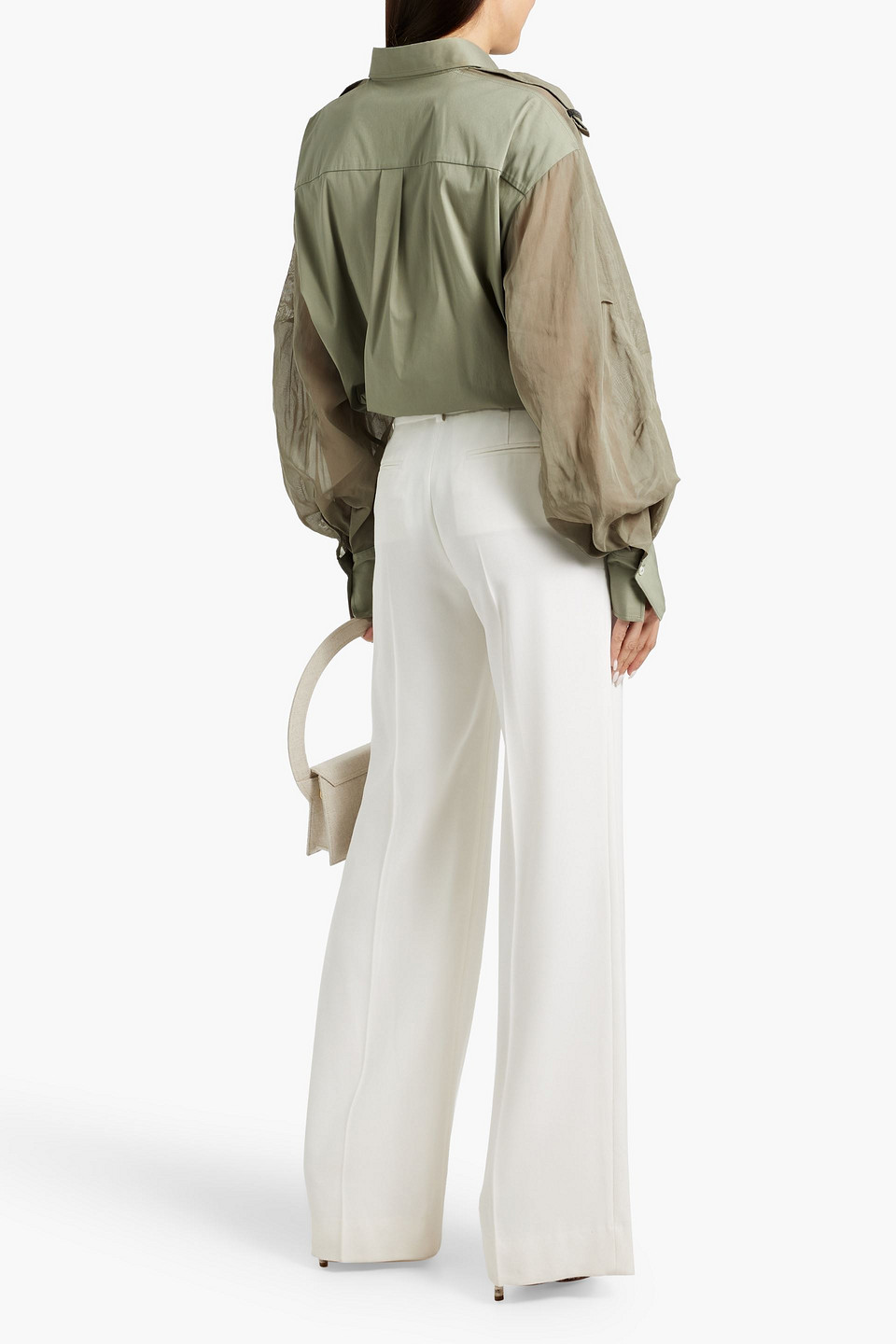 Brunello Cucinelli Bead-embellished Organdie-paneled Cotton-blend Poplin Shirt