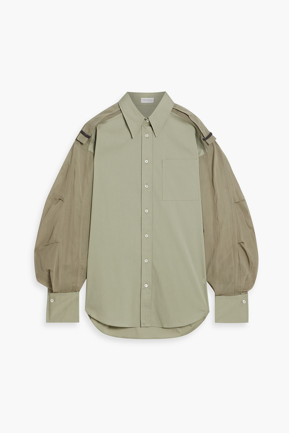 Brunello Cucinelli Bead-embellished Organdie-paneled Cotton-blend Poplin Shirt