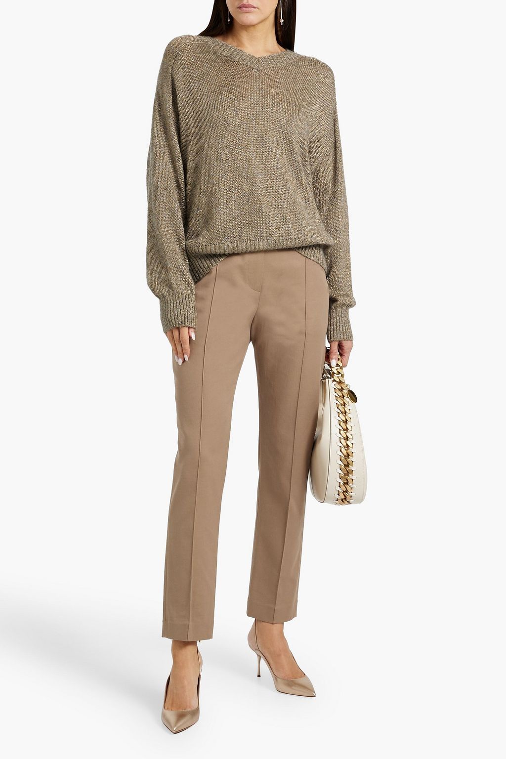 BRUNELLO CUCINELLI Bead-embellished cotton-blend twill straight-leg pants