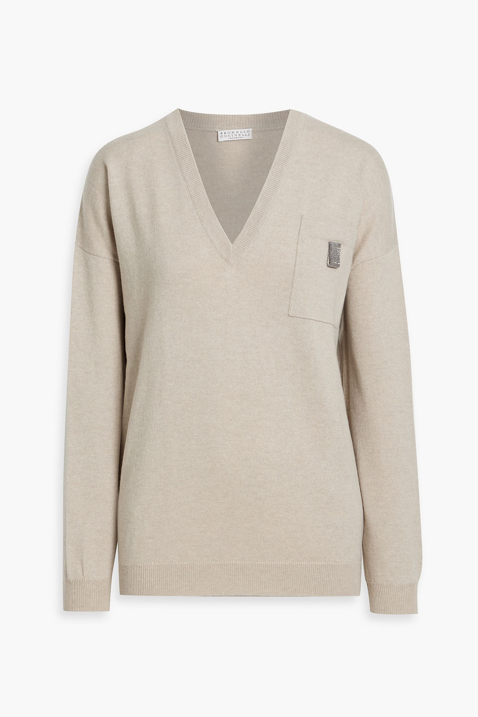 Brunello Cucinelli Bead-embellished Cashmere Sweater In Gray