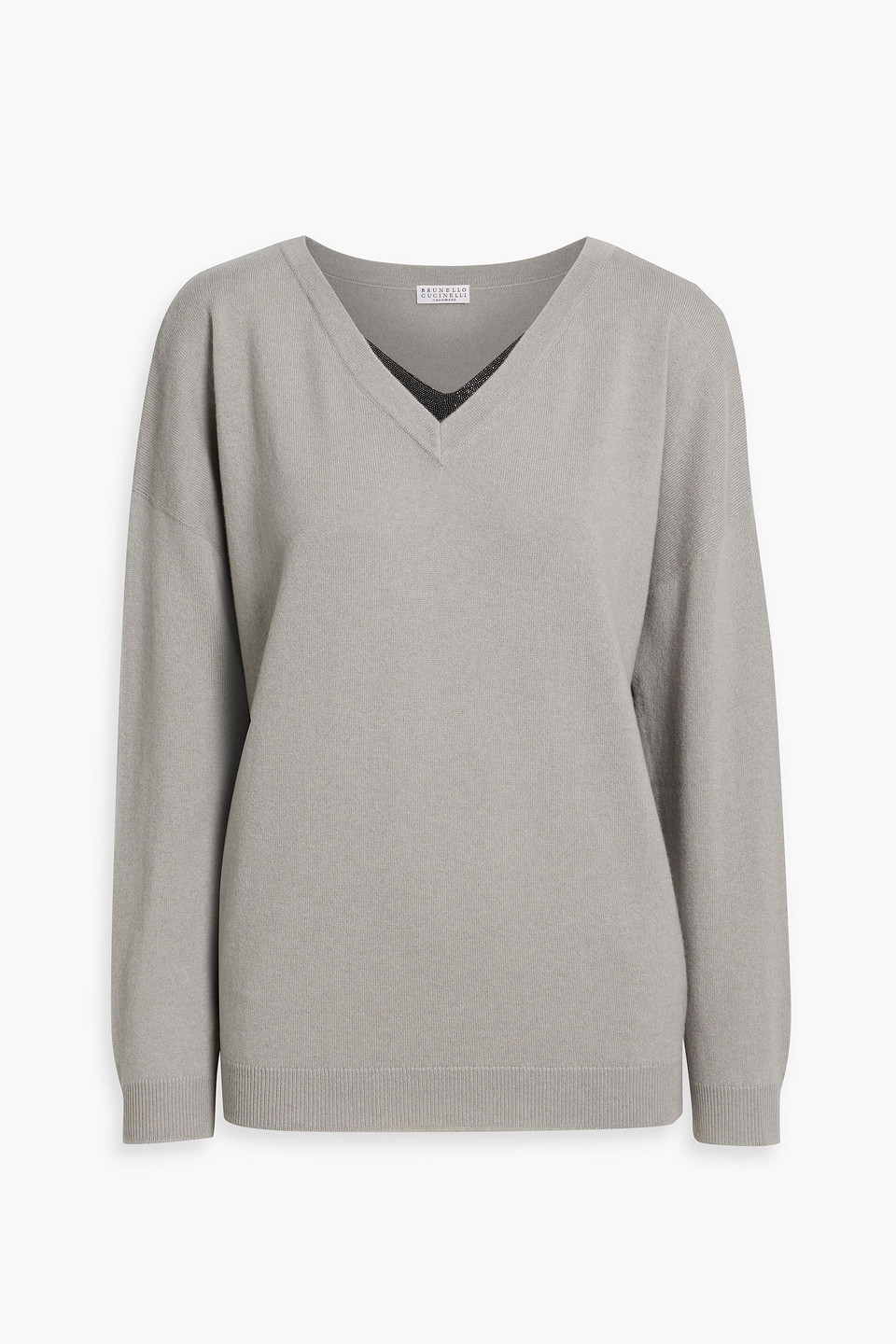Brunello Cucinelli Bead-embellished Cashmere Sweater In Gray
