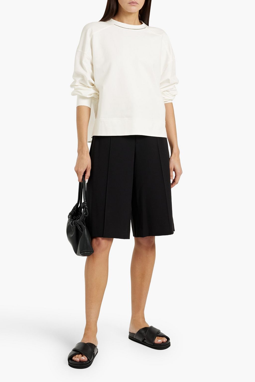 BRUNELLO CUCINELLI Bead-embellished French cotton-blend terry sweatshirt