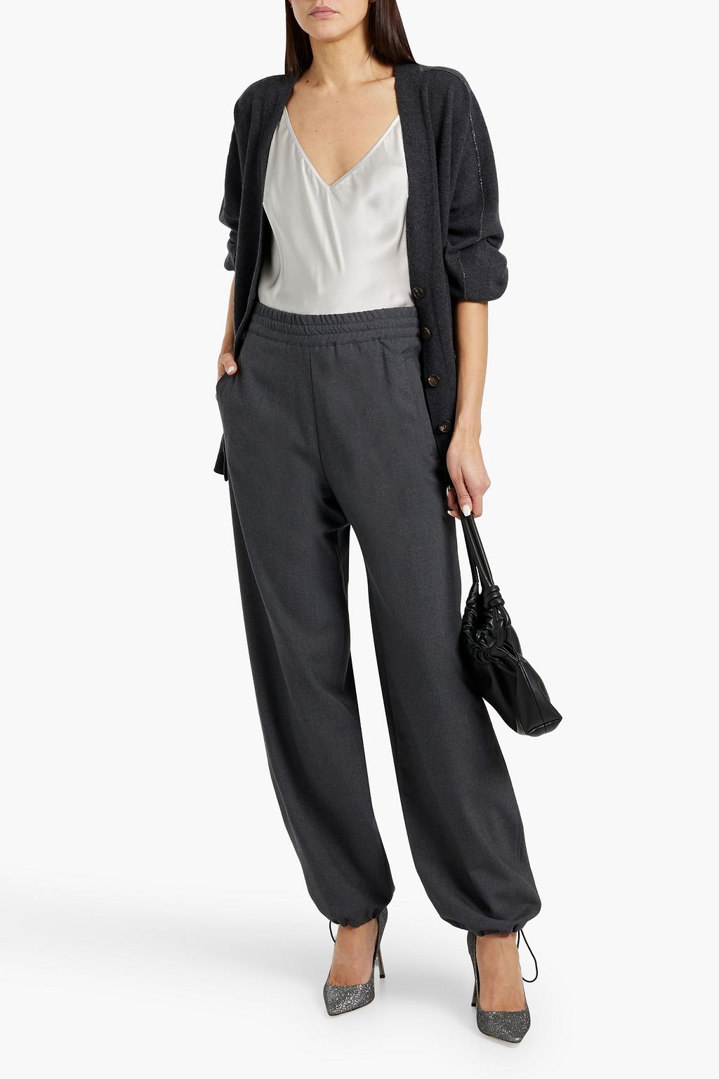 BRUNELLO CUCINELLI Bead-embellished wool, cashmere and silk-blend cardigan