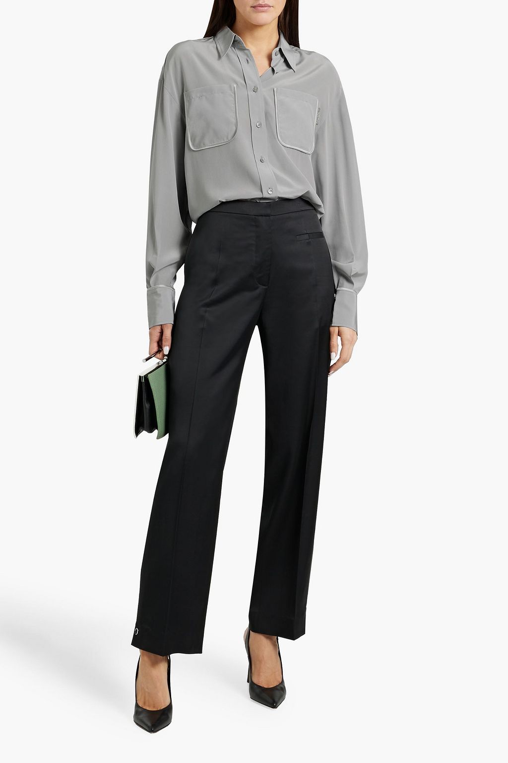 BRUNELLO CUCINELLI Bead-embellished silk crepe de chine shirt