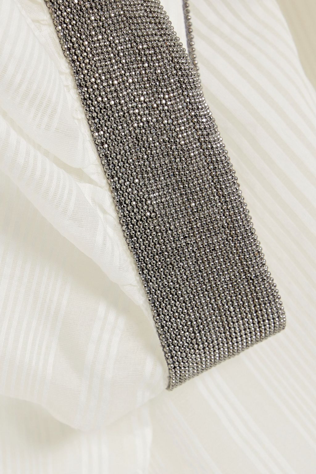 BRUNELLO CUCINELLI Oversized bead-embellished striped cotton and silk-blend voile shirt