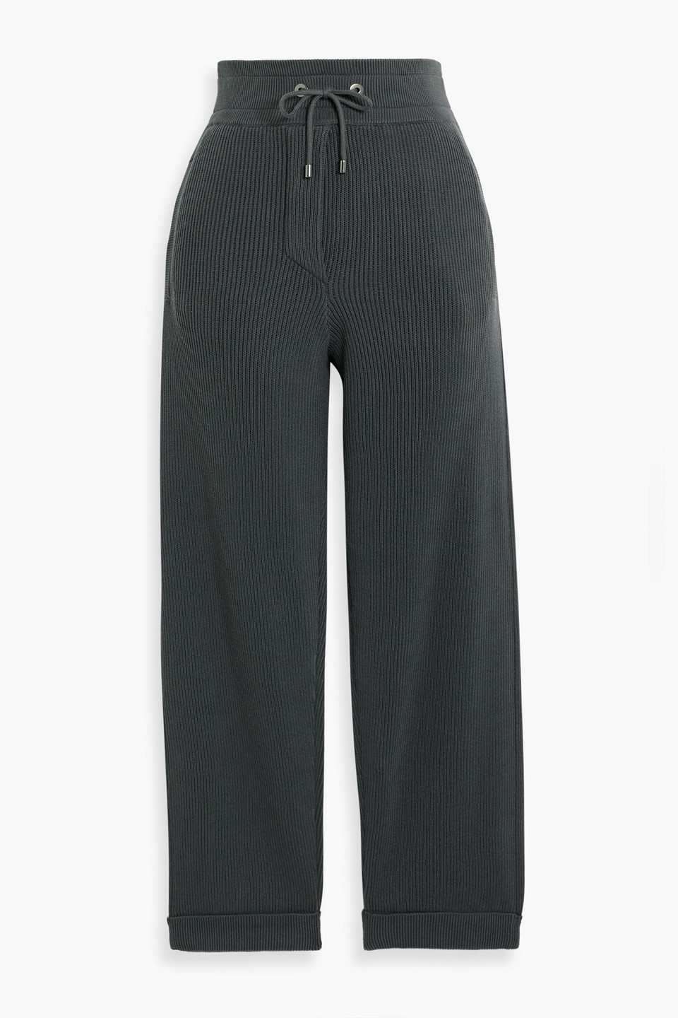 Cropped ribbed cotton track pants