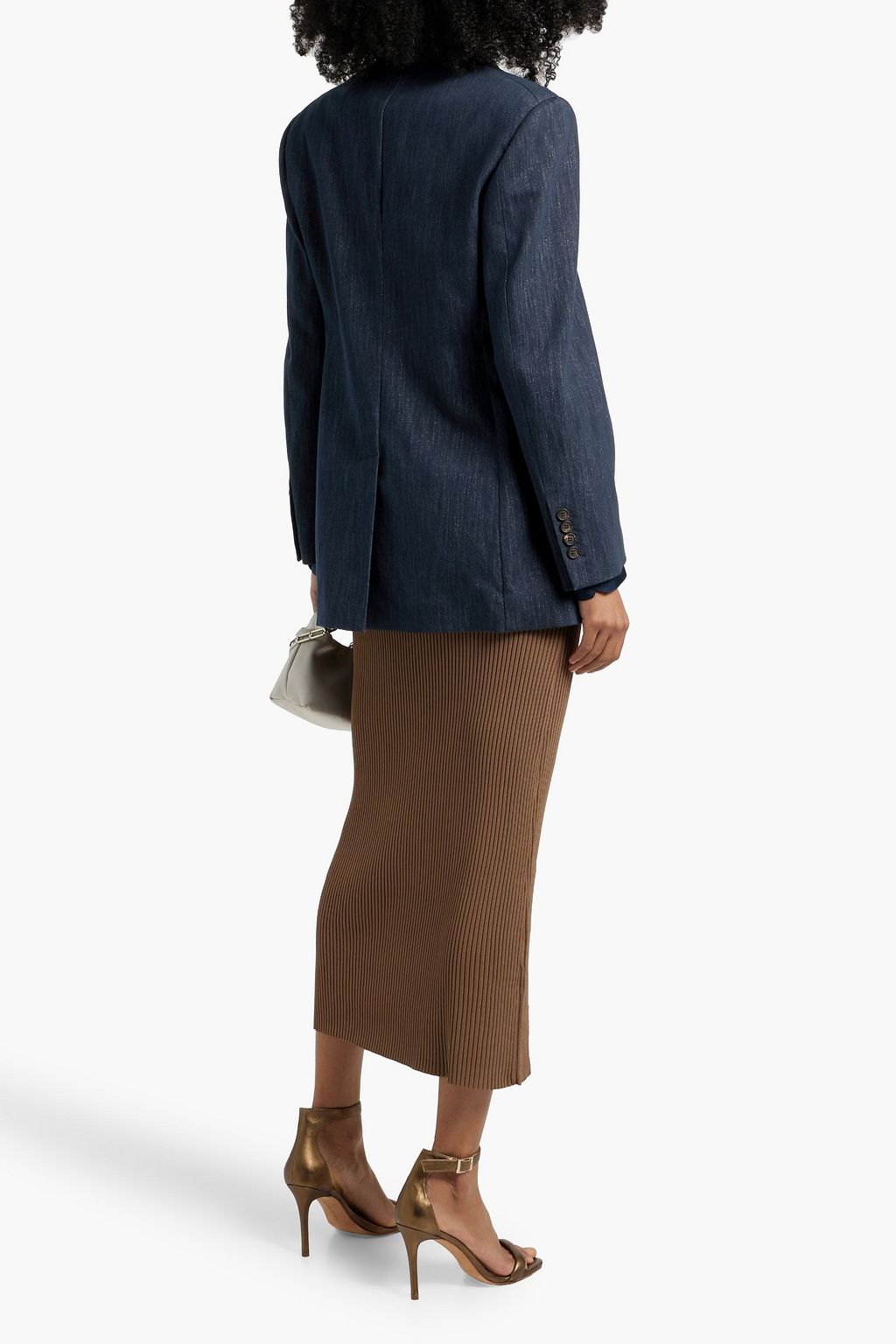 BRUNELLO CUCINELLI Double-breasted bead-embellished denim blazer