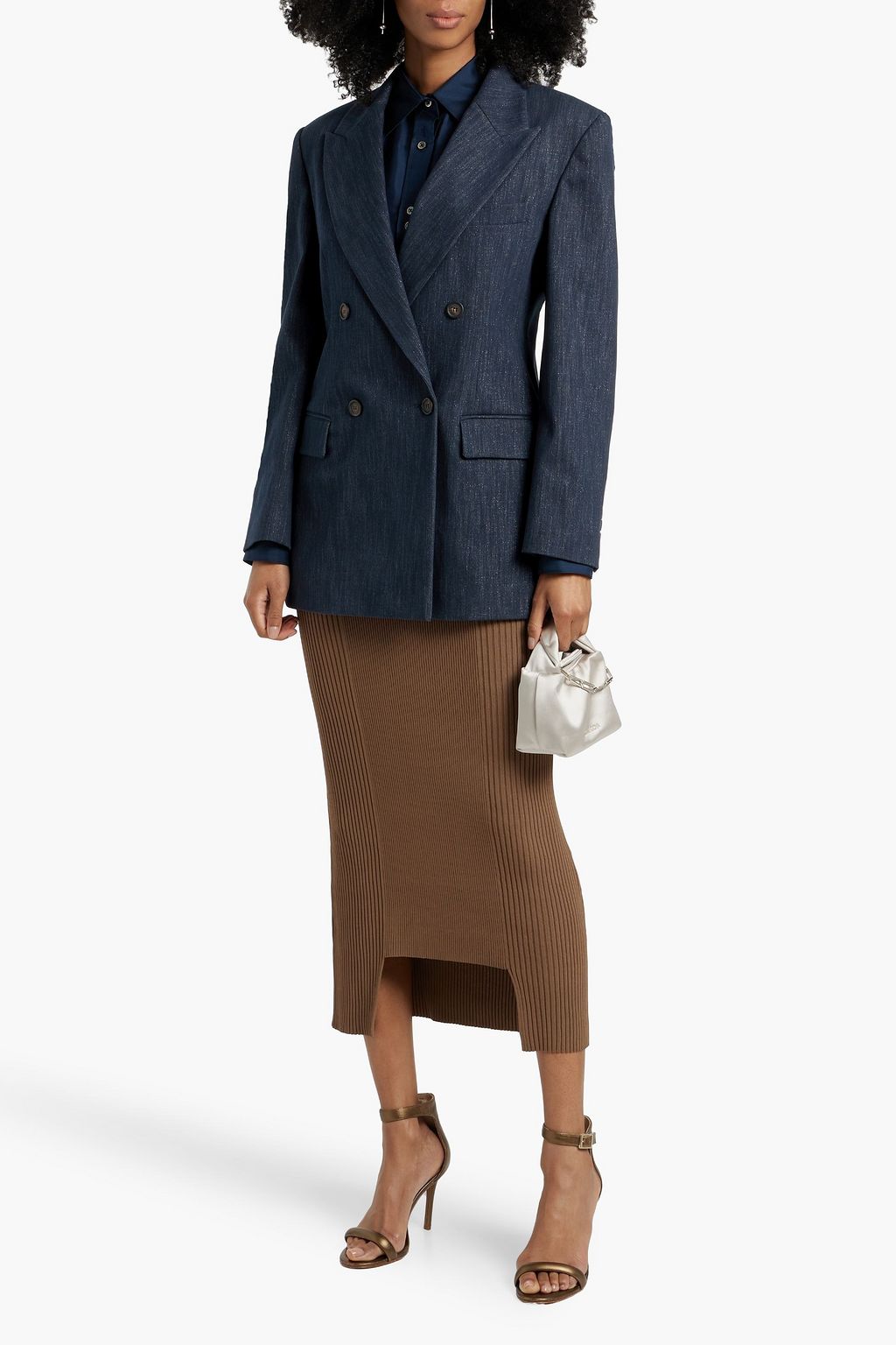 BRUNELLO CUCINELLI Double-breasted bead-embellished denim blazer