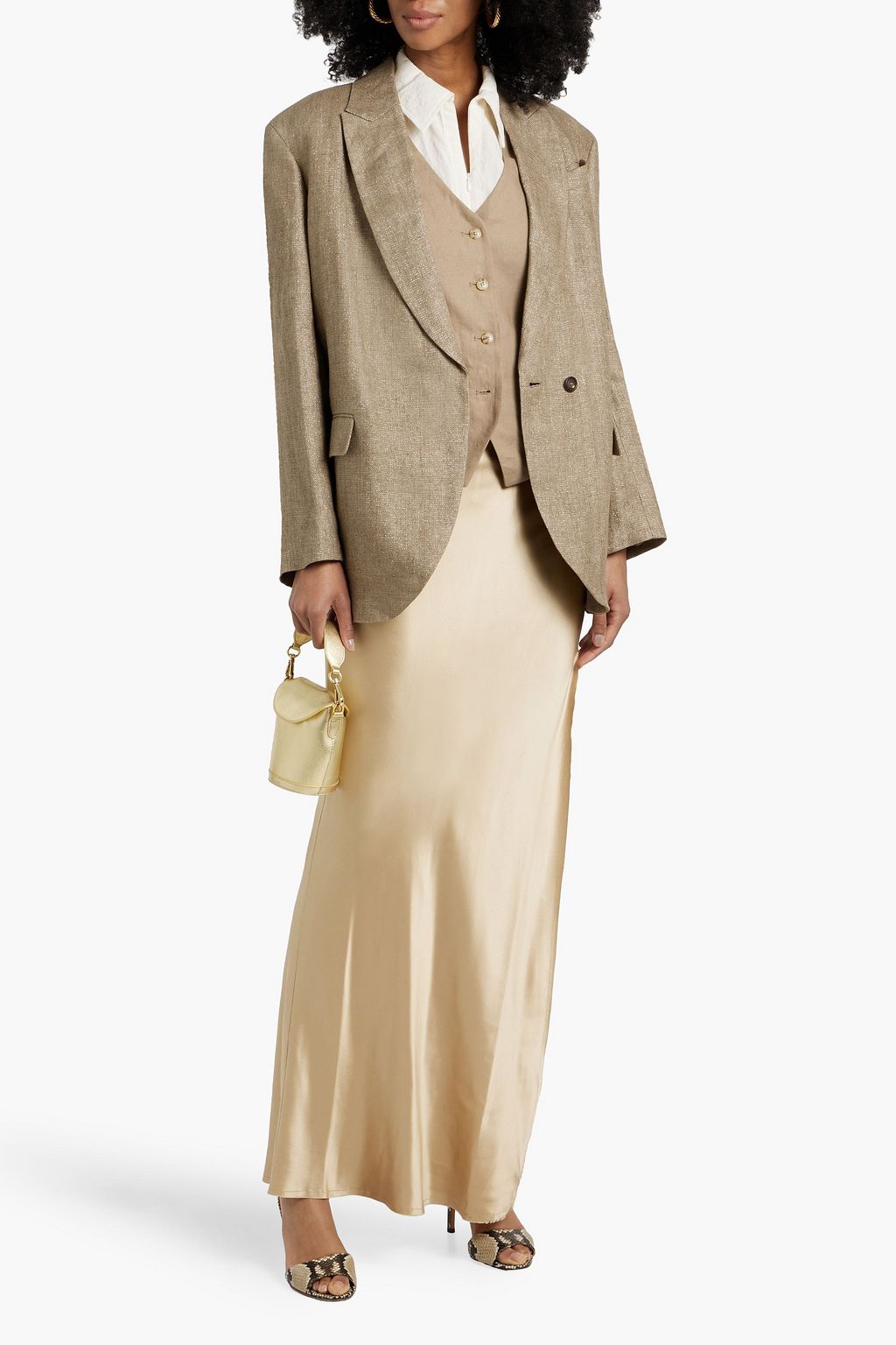 BRUNELLO CUCINELLI Bead-embellished metallic linen-blend twill blazer