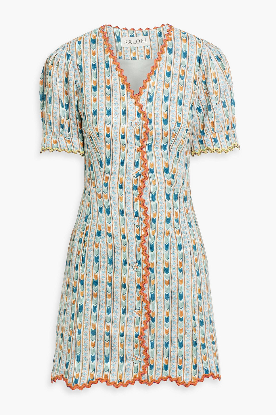 Saloni Marlee Embroidered Printed Linen Mini Dress
