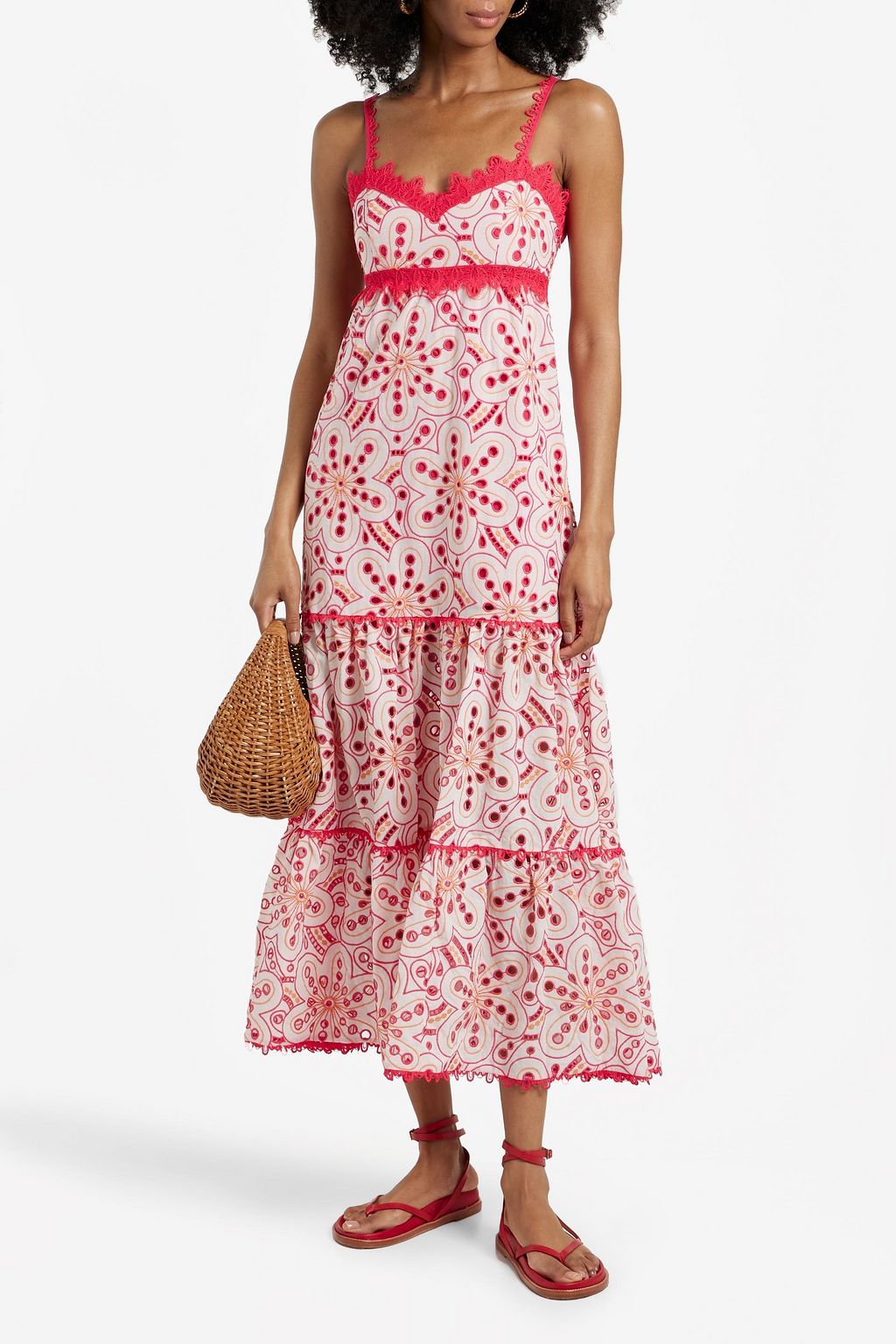 CHARO RUIZ IBIZA Andromeda tiered broderie anglaise cotton-blend midi dress