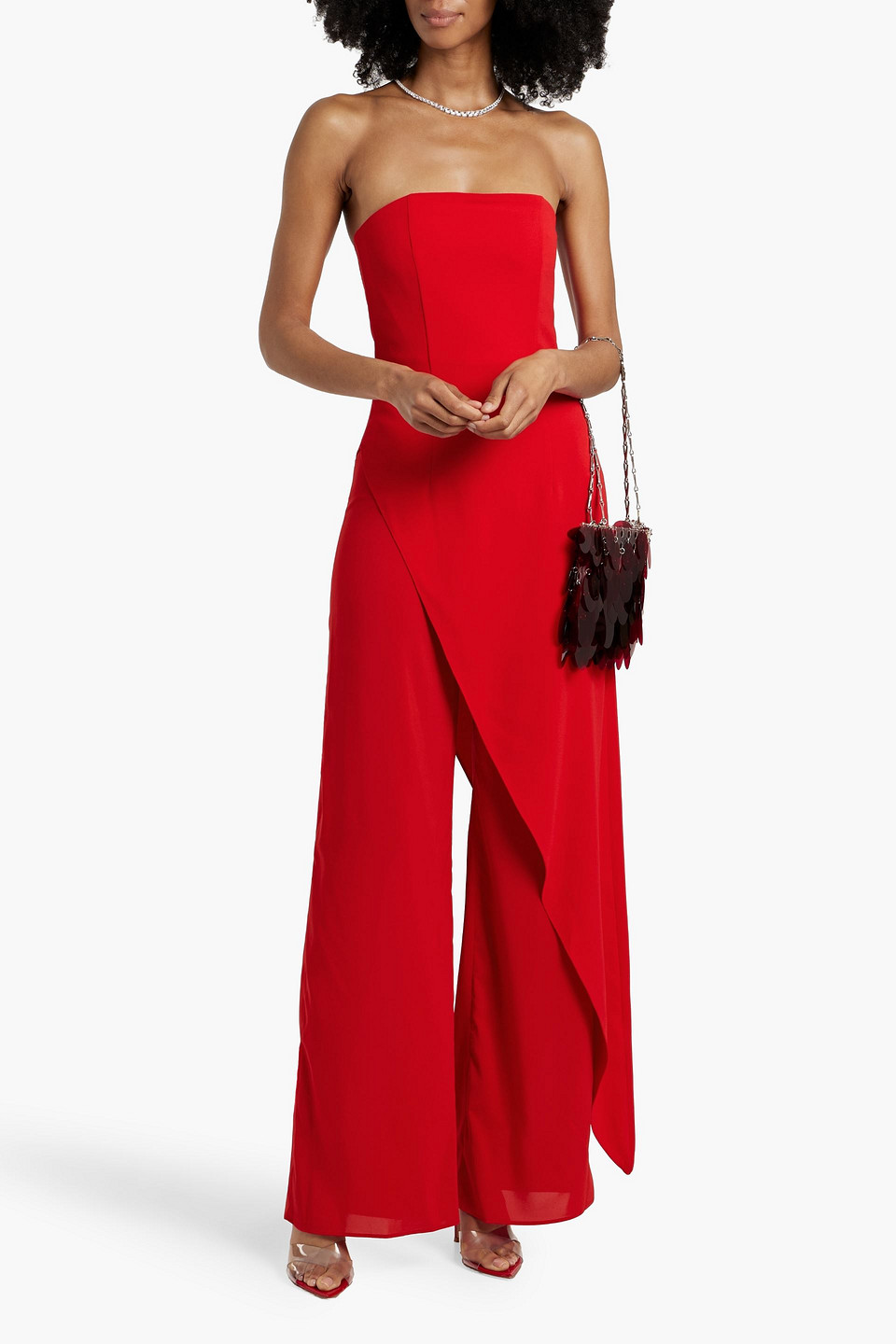 Alice And Olivia Alondra Strapless Draped Crepe And Charmeuse Jumpsuit