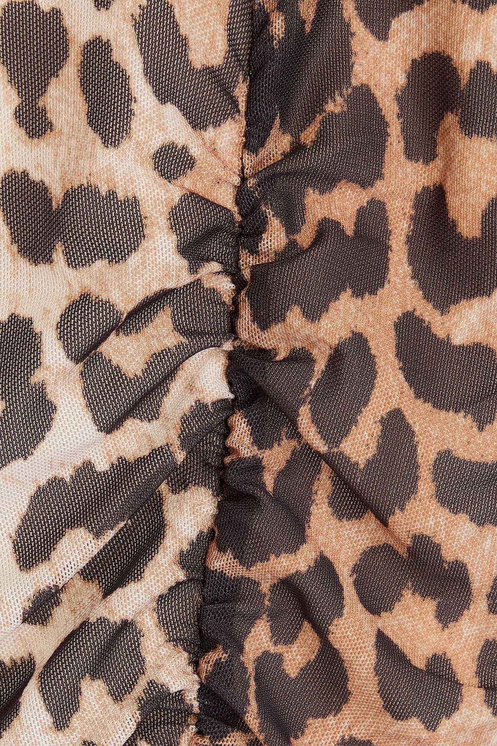 GANNI Ruched leopard-print mesh midi dress
