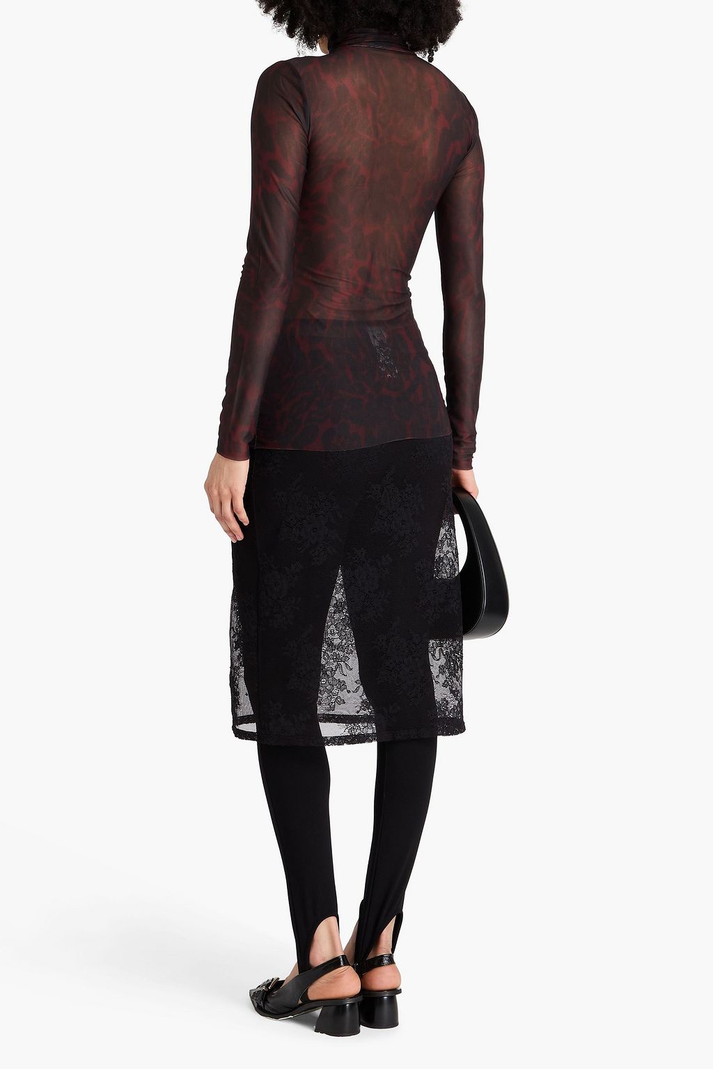 GANNI Leopard-print mesh turtleneck top