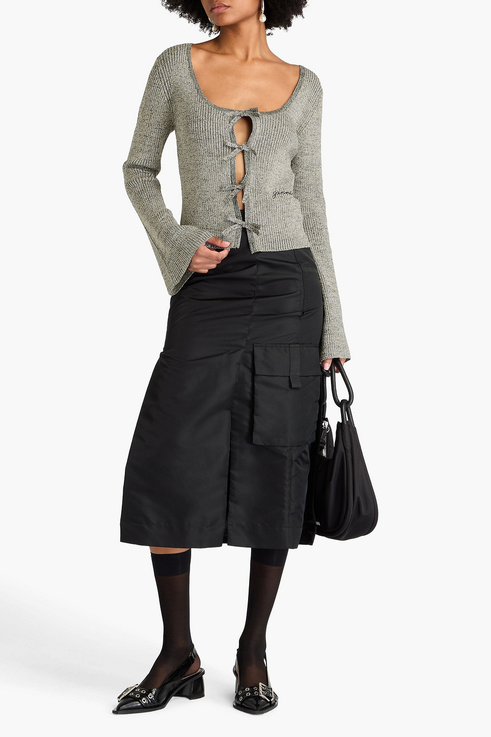  Ganni - Cardigan Aus Rippstrick In Metallic-optik - Metallic - Xl 