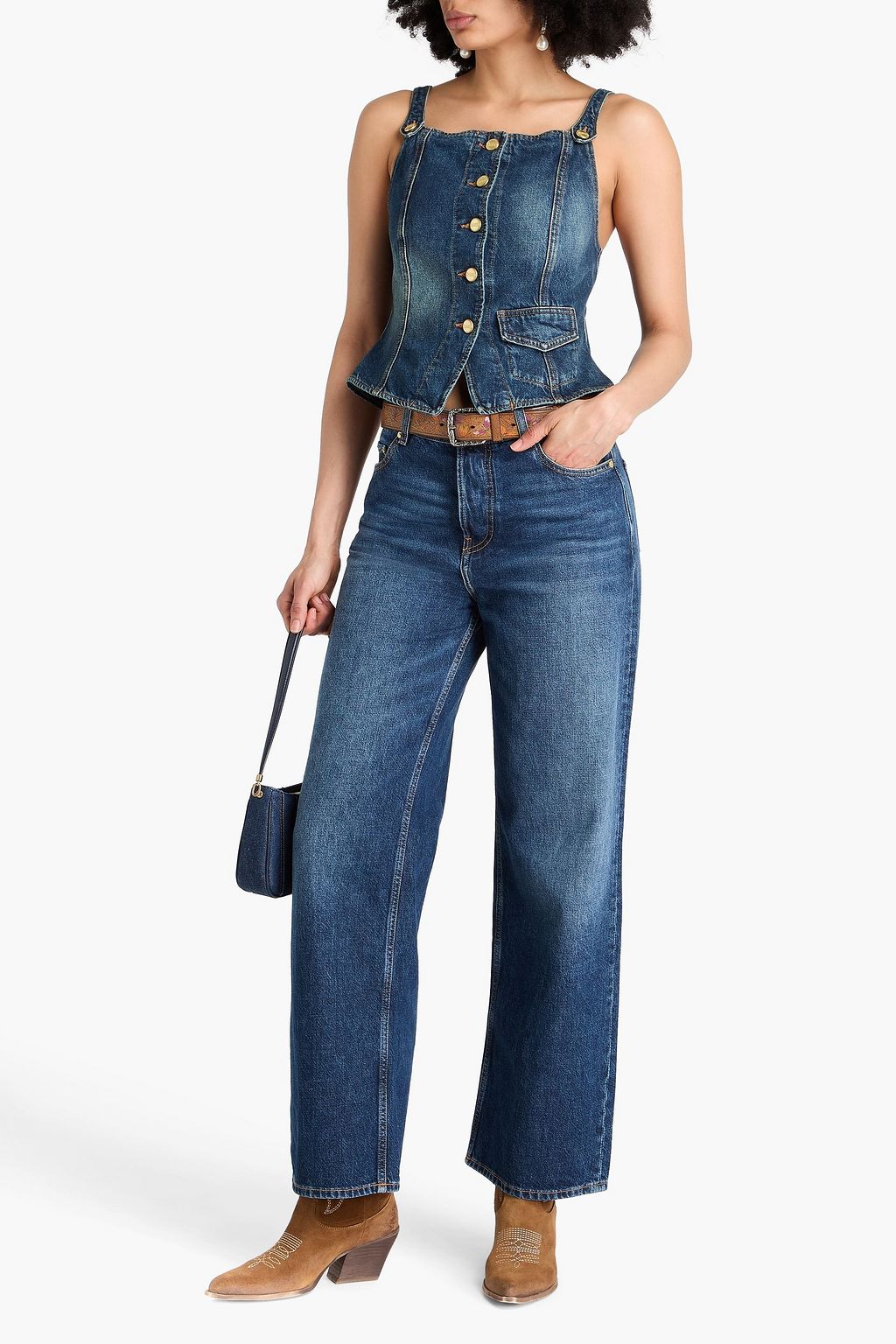 GANNI Faded denim top