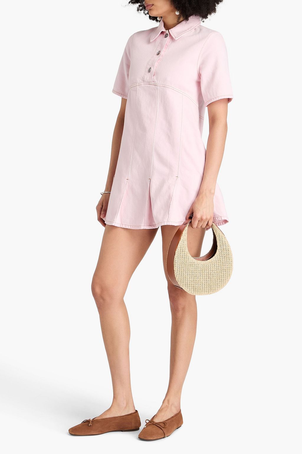 GANNI Pleated denim mini shirt dress
