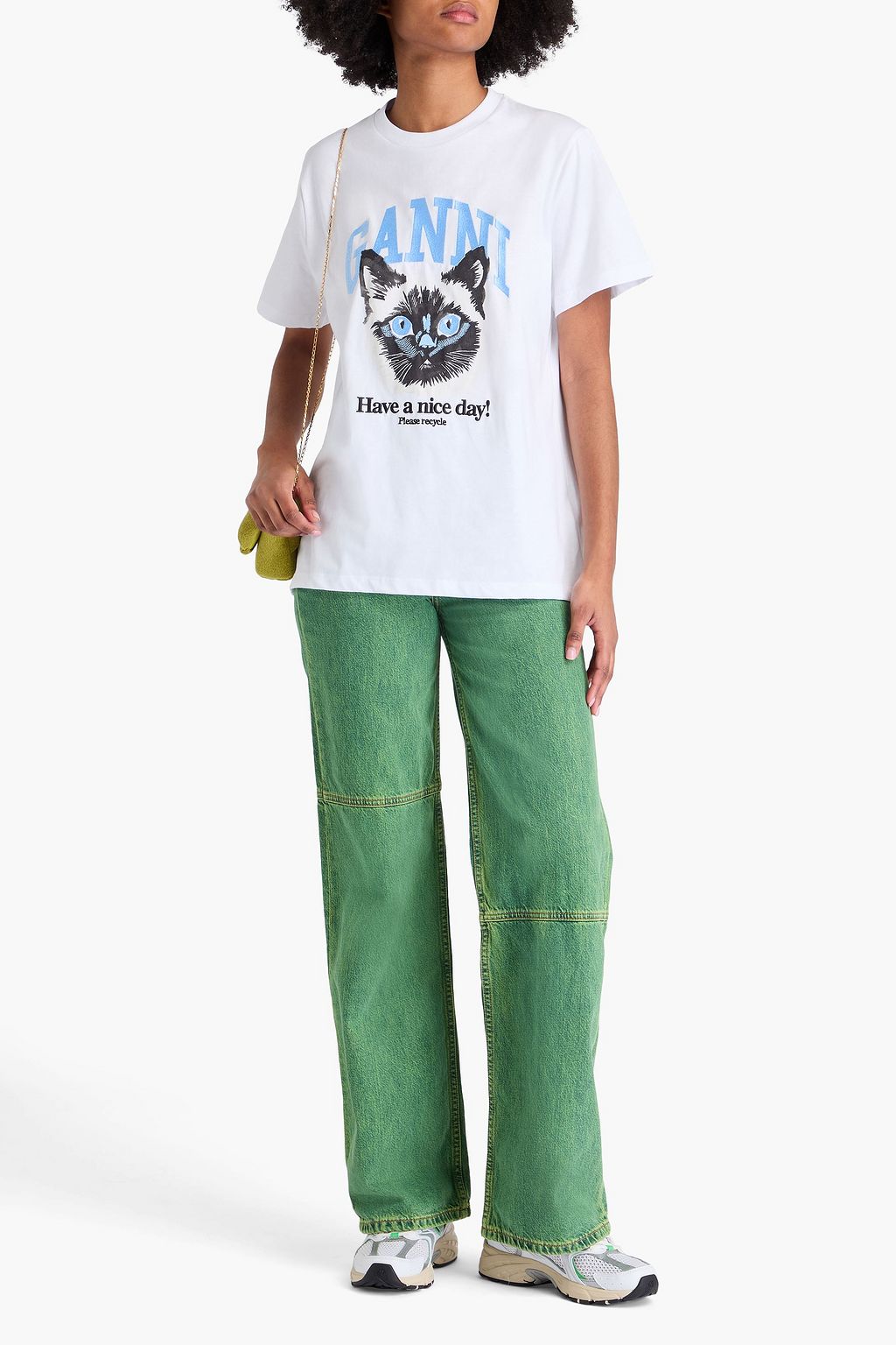 GANNI Printed cotton-jersey T-shirt