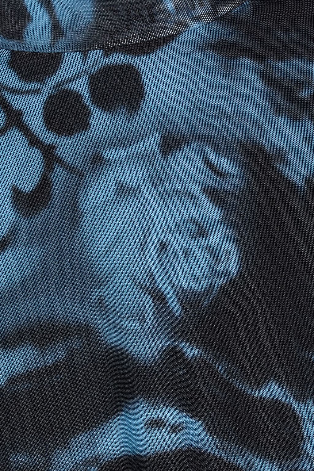 GANNI Printed mesh turtleneck top