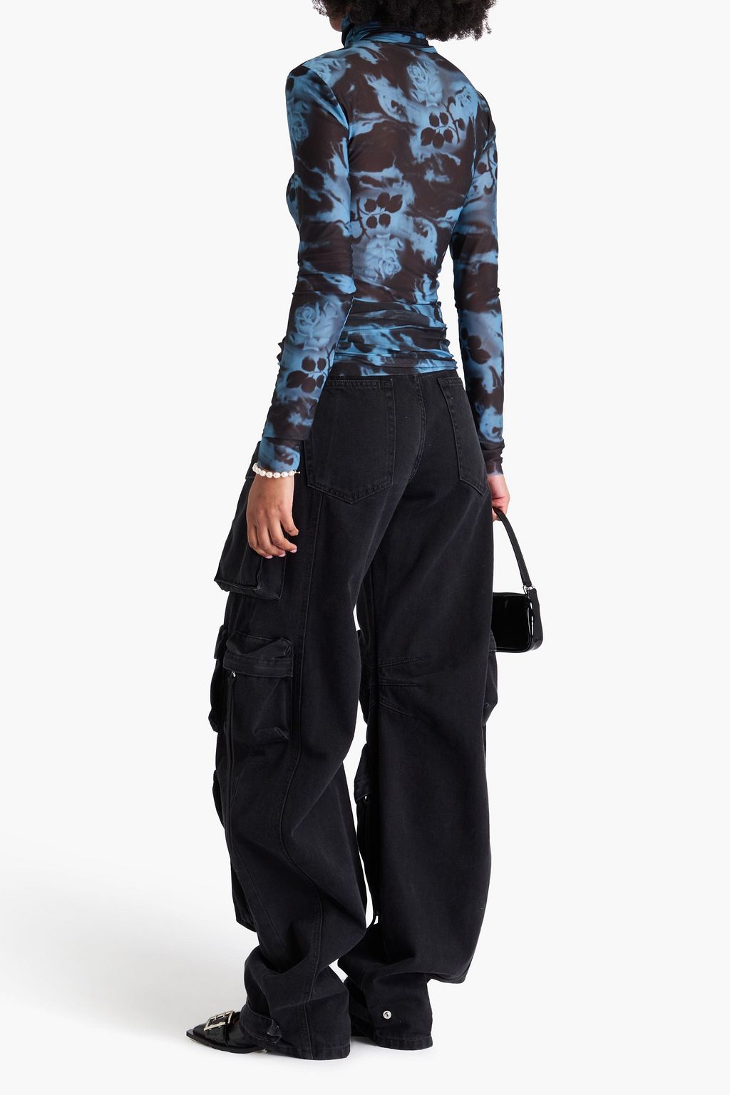 GANNI Printed mesh turtleneck top