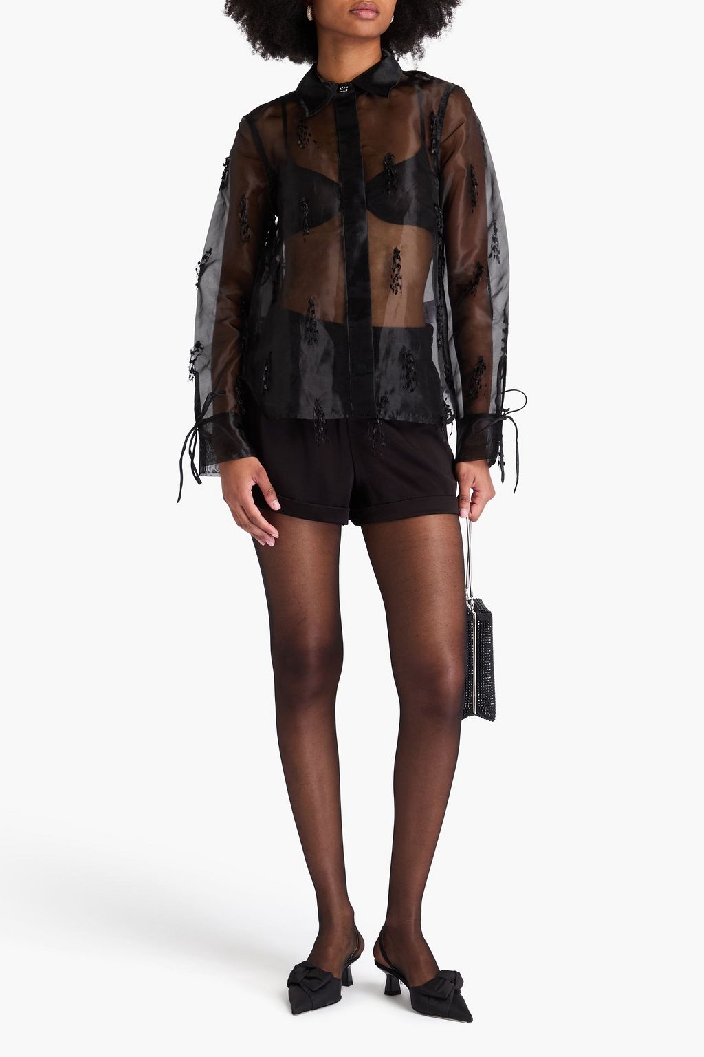 GANNI Embroidered organza shirt