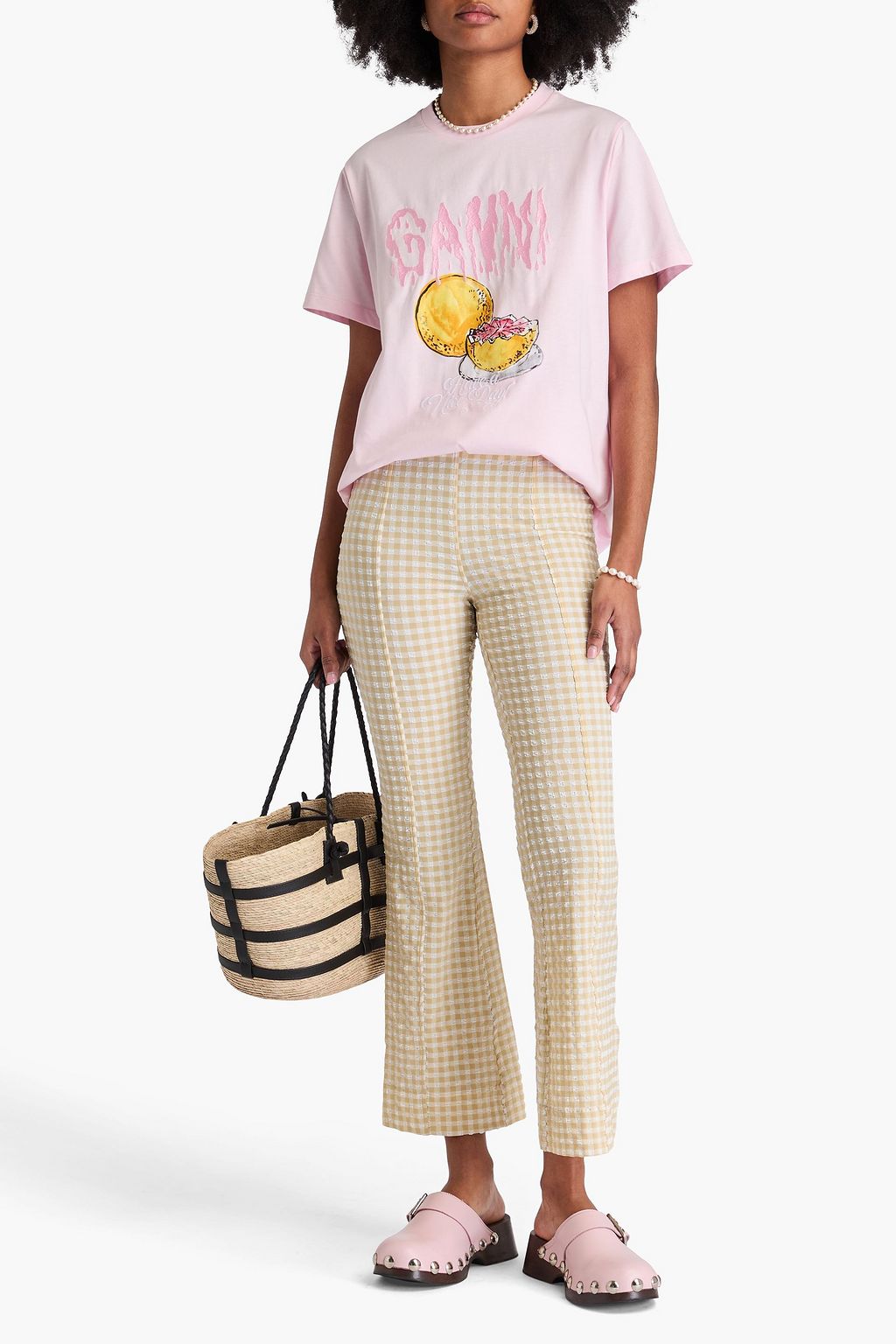 GANNI Printed cotton-jersey T-shirt