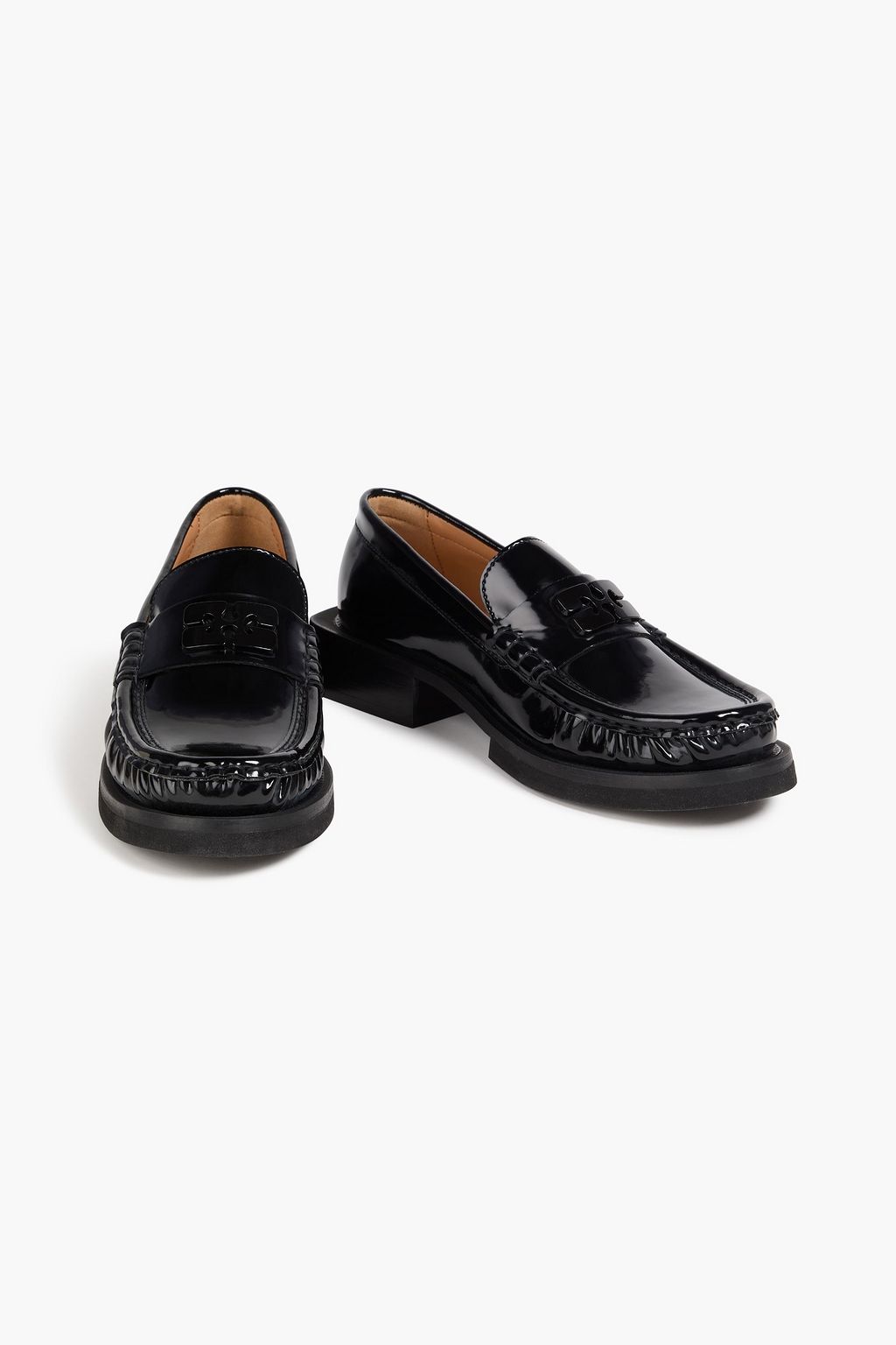 GANNI Embellished patent leather-blend loafers