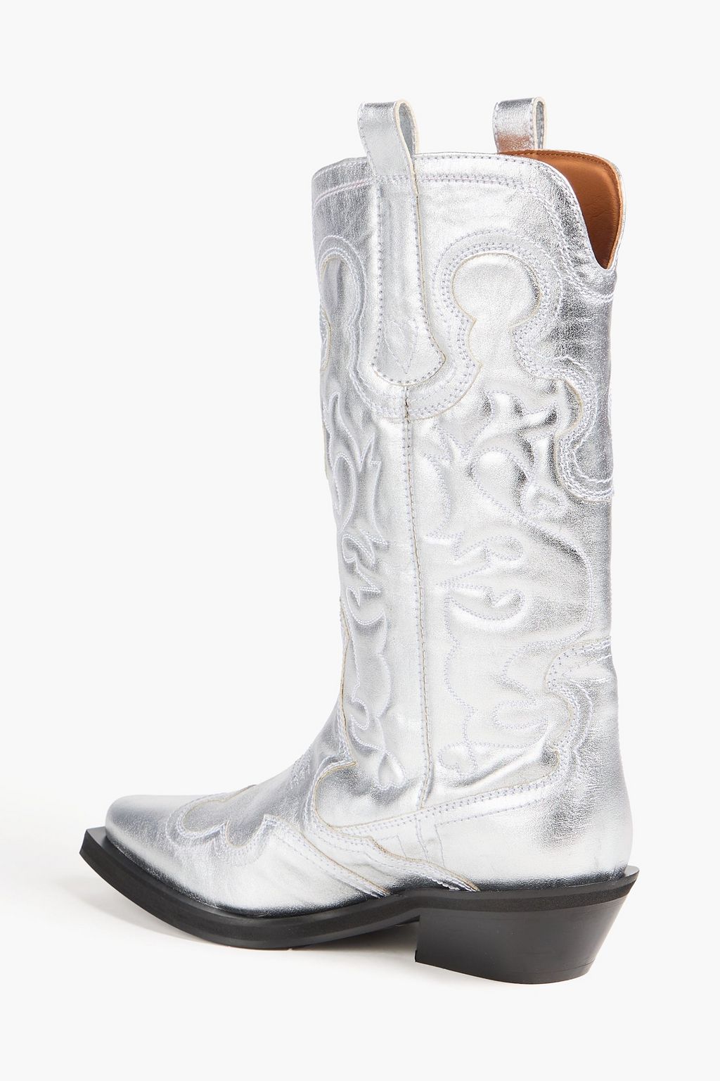GANNI Cowboy Boots in Metallic-Optik mit Stickereien