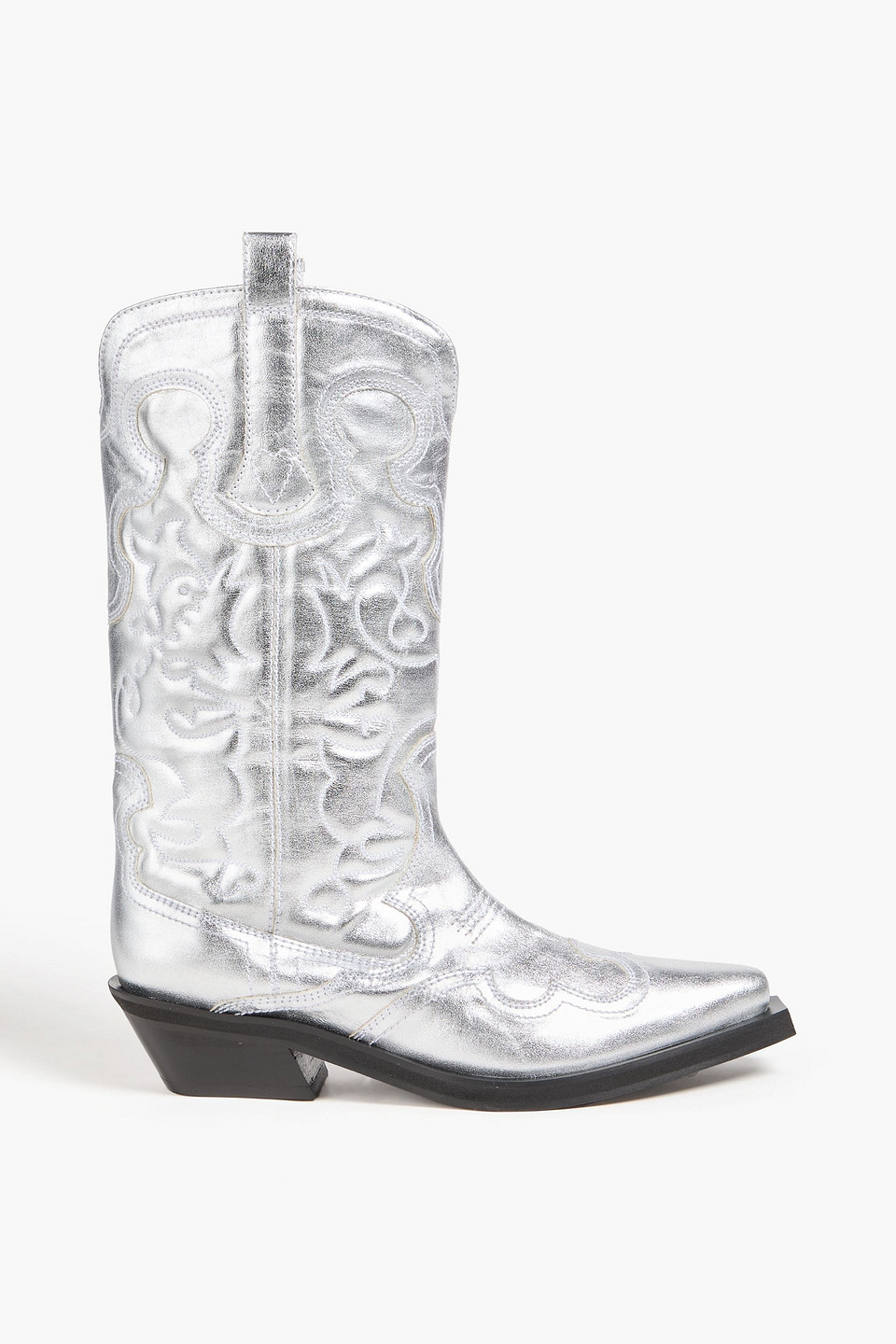 Ganni Embroidered Metallic Cowboy Boots