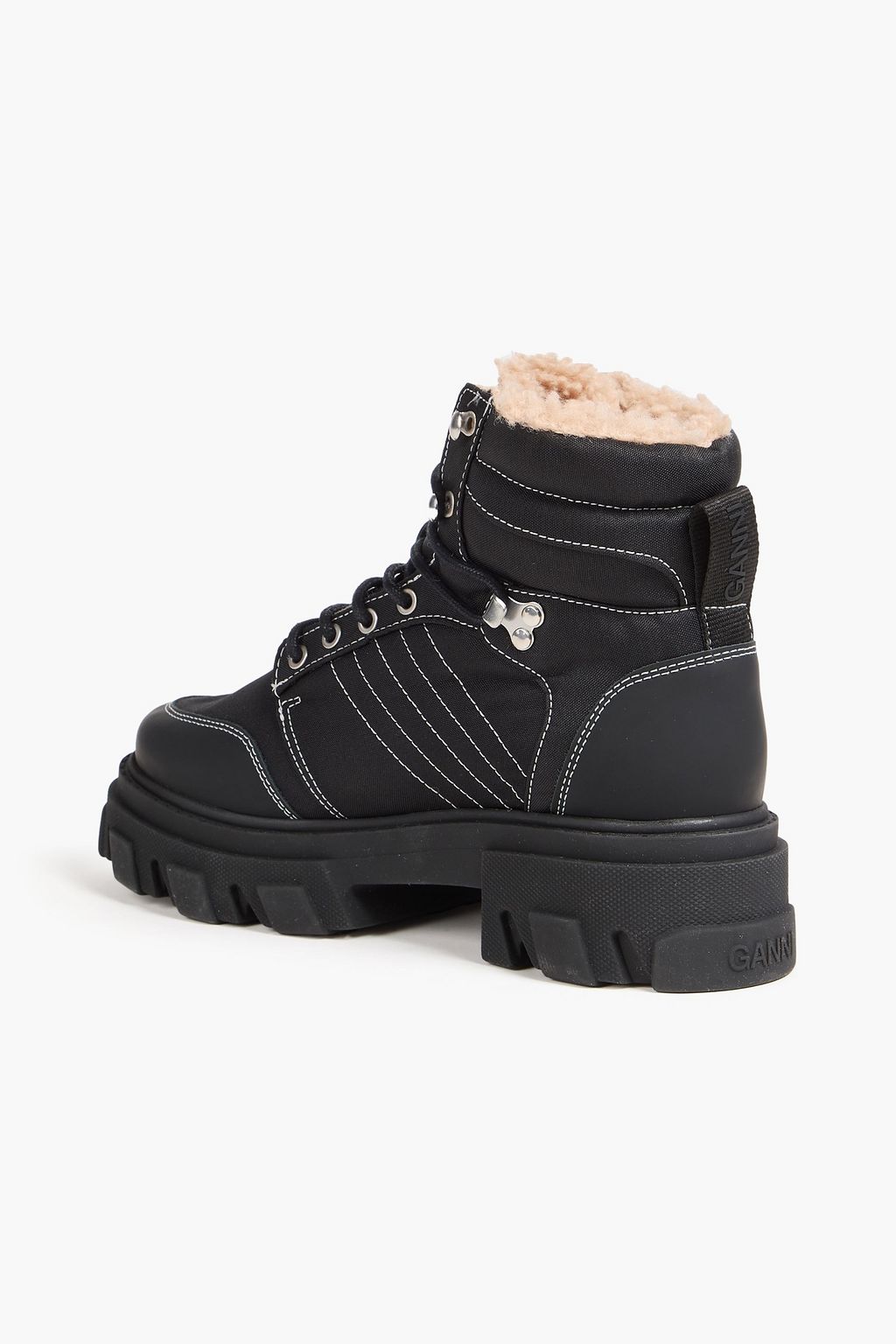 GANNI Leather-trimmed canvas hiking boots