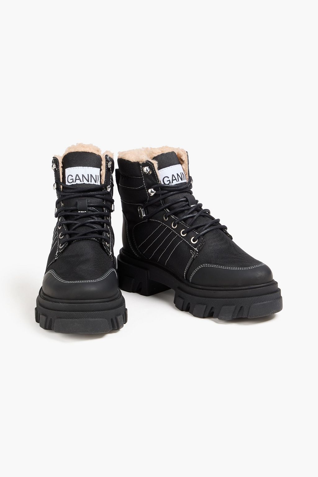GANNI Leather-trimmed canvas hiking boots