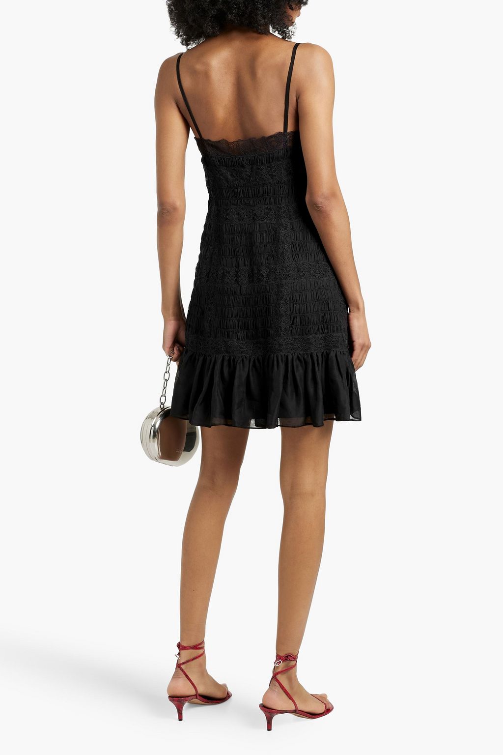 VALENTINO GARAVANI Lace-trimmed shirred silk-chiffon mini dress