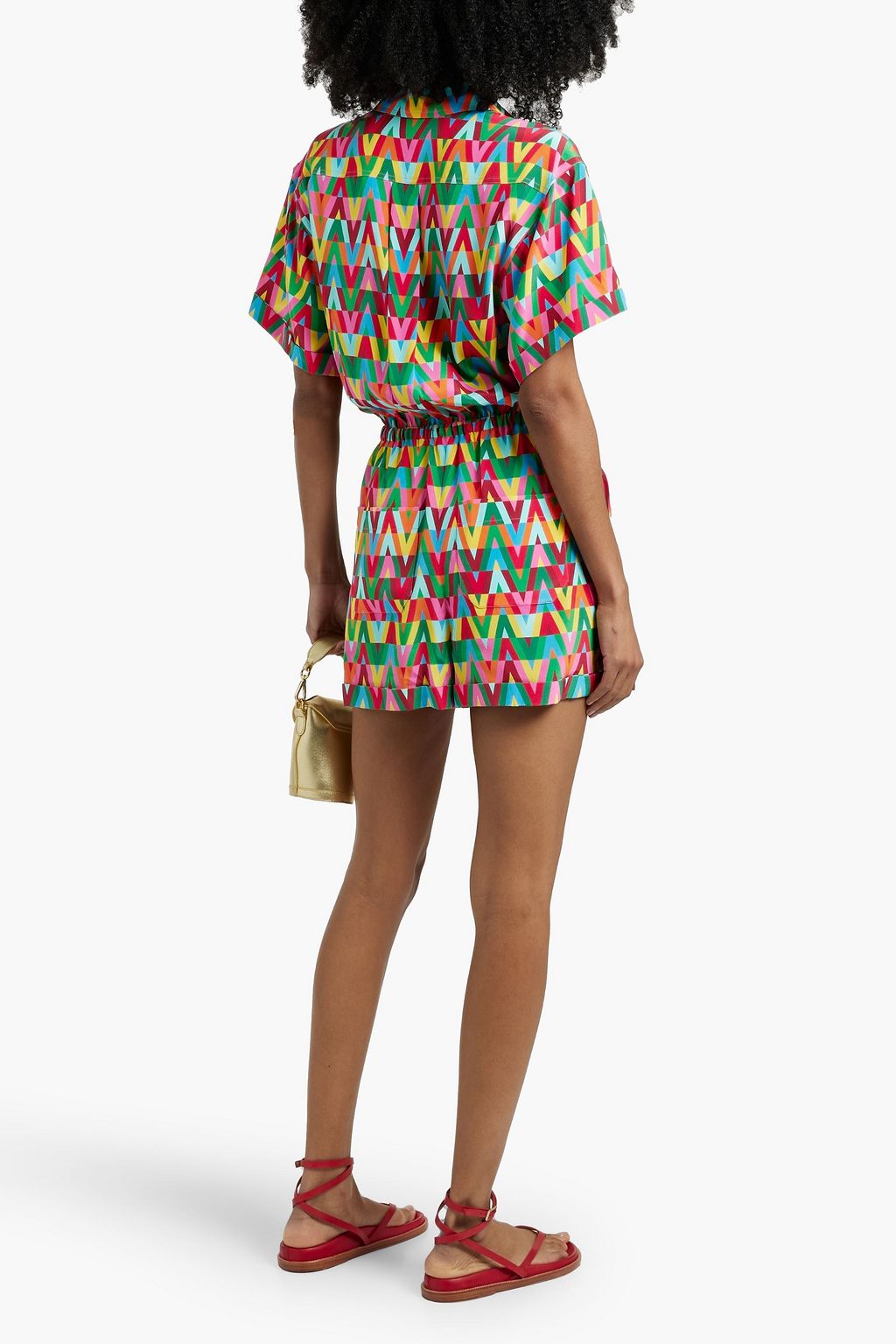 VALENTINO GARAVANI Logo-print silk-crepe playsuit