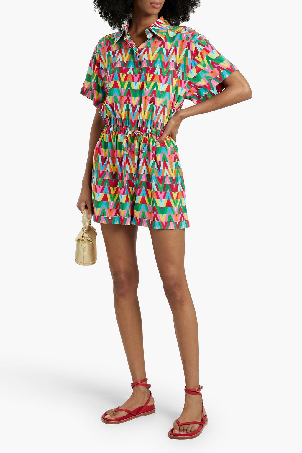 VALENTINO GARAVANI Logo-print silk-crepe playsuit