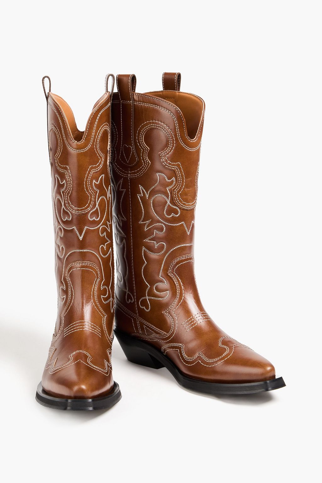 GANNI Cowboy Boots aus Leder mit Stickereien